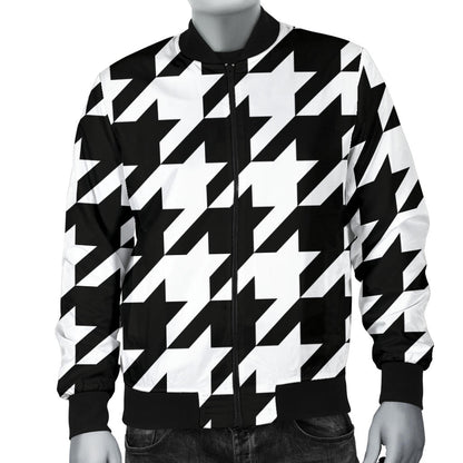 Houndstooth Black White Pattern Print Design 05 Men Bomber Jacket