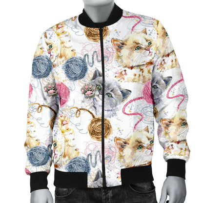 Cat Playing Yarn Pattern Print Design 07 Men Bomber Jacket
