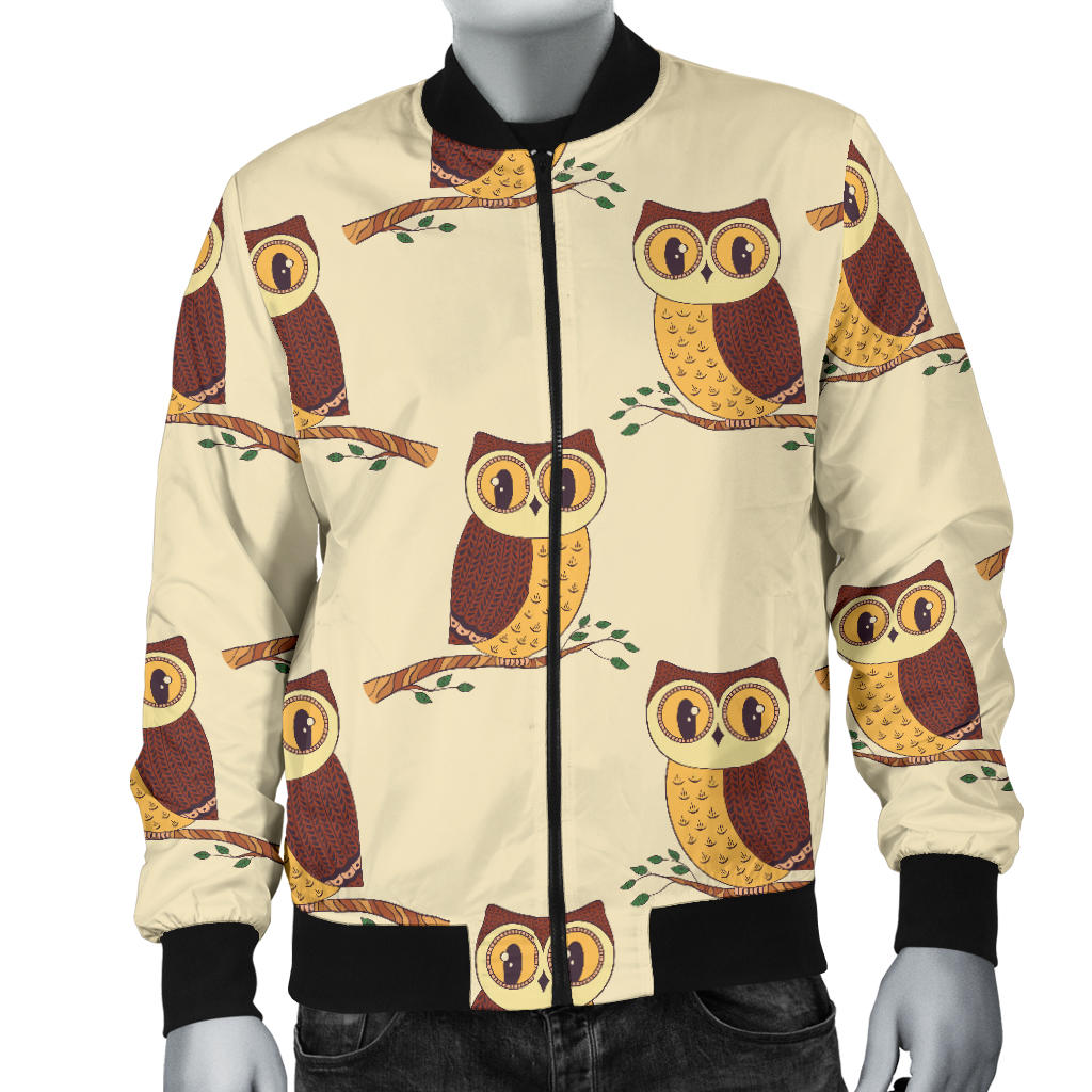 Owl Pattern Print Design A07 Men Bomber Jacket