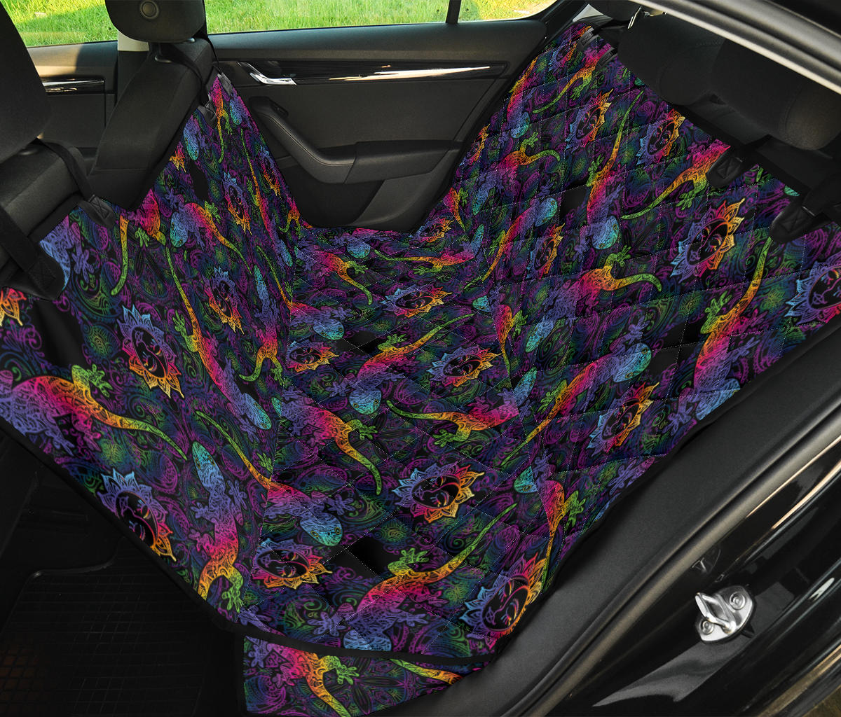 Gecko Rainbow Pattern Print Design 03 Rear Dog Car Seat Cover Hammock