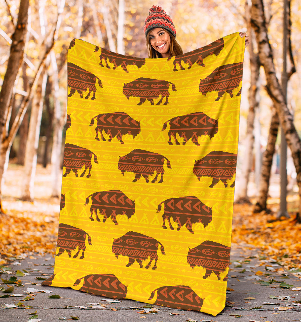Bison Native Pattern Print Design 01 Premium Blanket