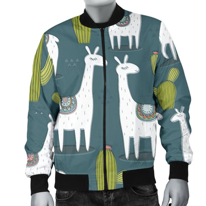 Llama Cactus Pattern Print Design 03 Men Bomber Jacket