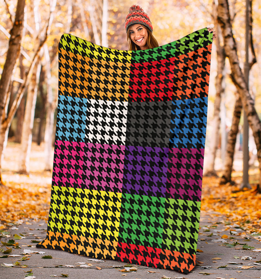 Houndstooth Colorful Pattern Print Design 01 Premium Blanket