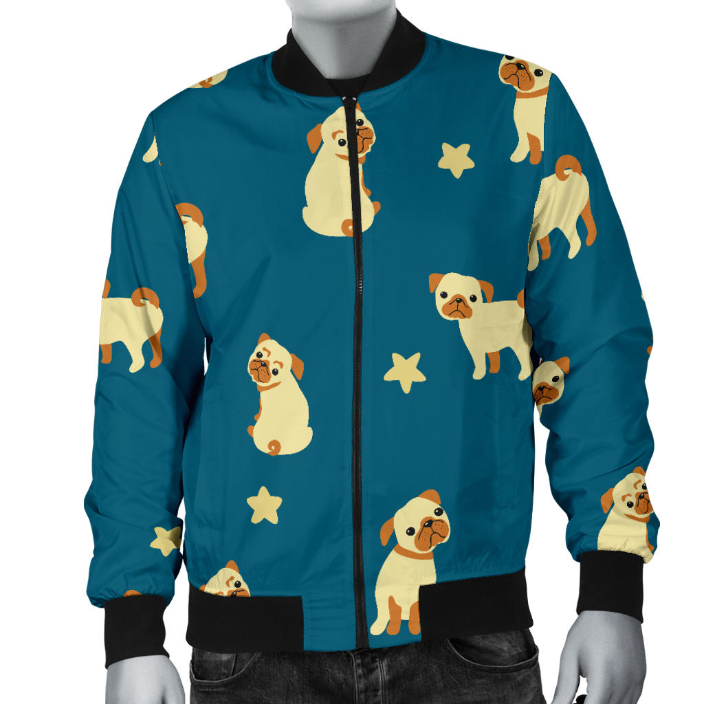 Pug Pattern Print Design A06 Men Bomber Jacket