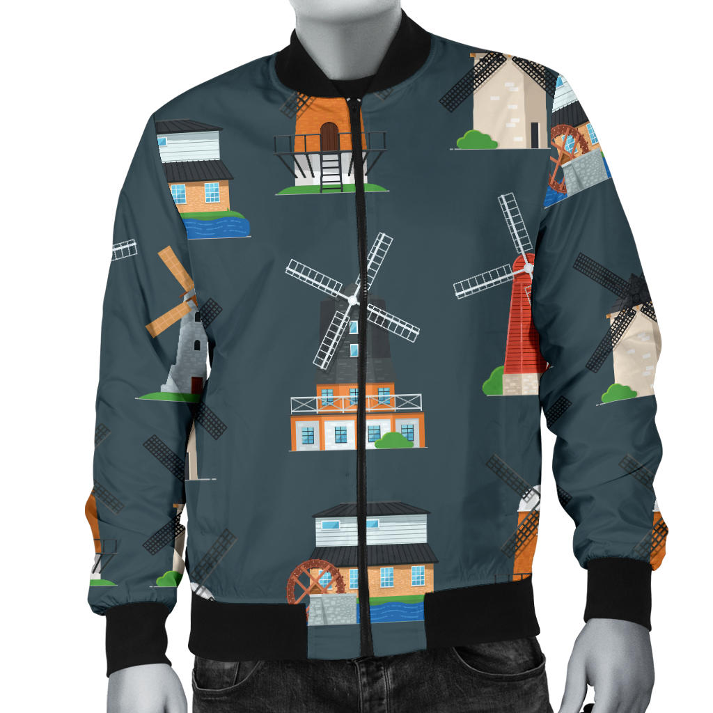 Windmill Pattern Print Design 04 Men Bomber Jacket