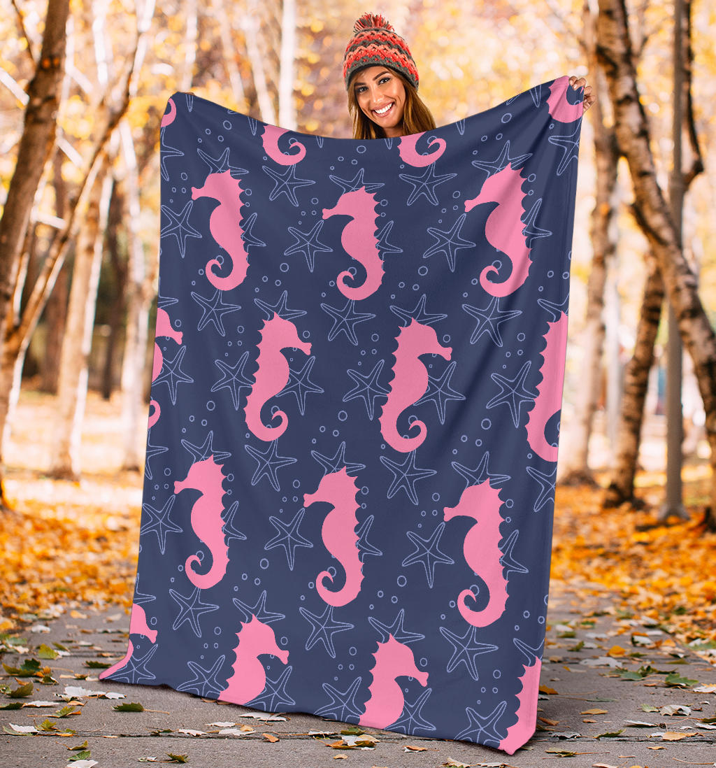 SeaHorse Pink Pattern Print Design 02 Premium Blanket