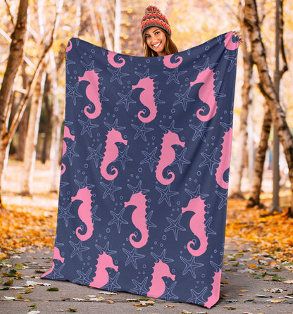 SeaHorse Pink Pattern Print Design 02 Premium Blanket