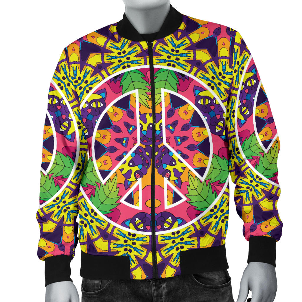 Peace Sign Pattern Print Design A04 Men Bomber Jacket