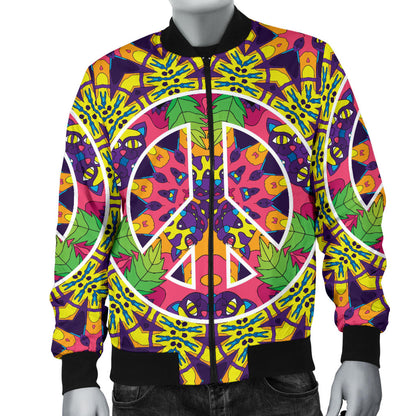 Peace Sign Pattern Print Design A04 Men Bomber Jacket