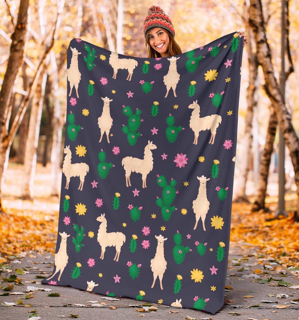 Llama Cactus Pattern Print Design 012 Premium Blanket