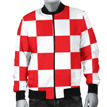 Checkered Red Pattern Print Design 04 Men Bomber Jacket