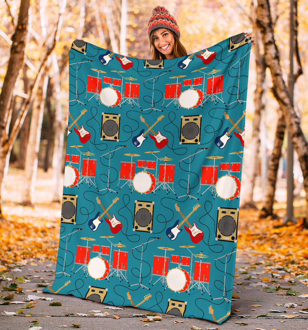 Drum Set Guitar Pattern Print Design 02 Premium Blanket