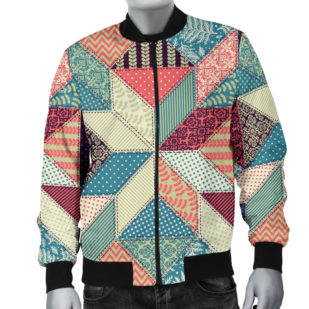 Patchwork Pattern Print Design 02 Men Bomber Jacket