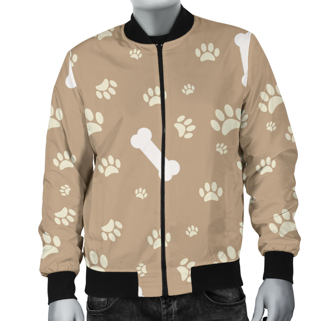 Dog Bone Paw Pattern Print Design 01 Men Bomber Jacket