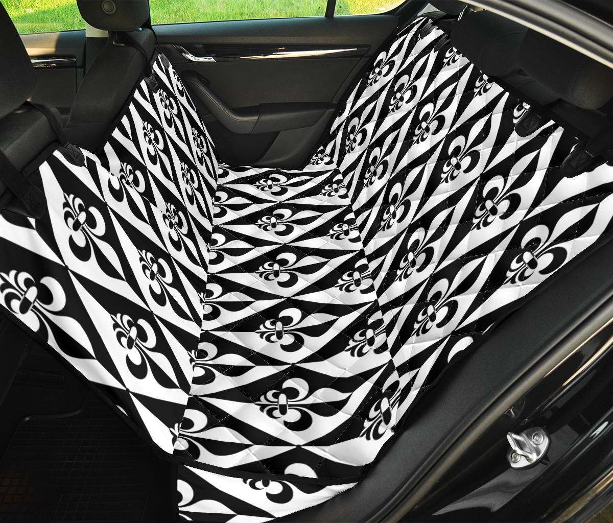 Fleur De Lis Black White Pattern Print Design 02 Rear Dog Car Seat Cover Hammock