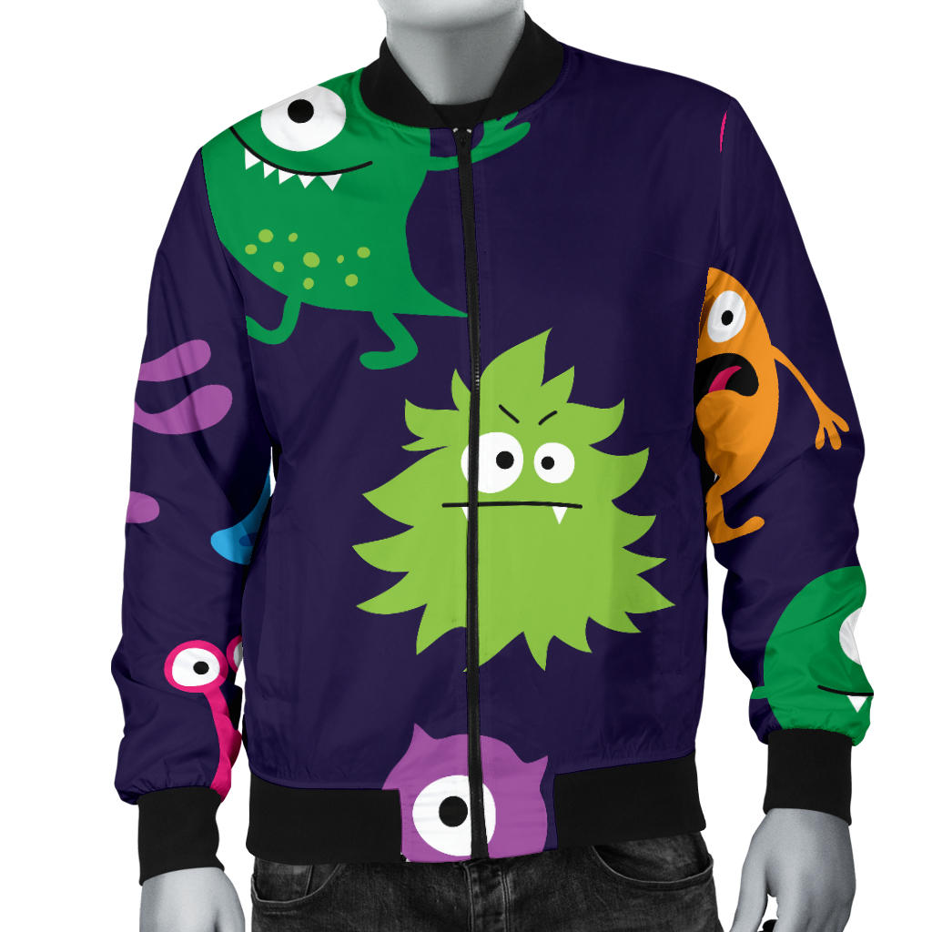 Monster Cartoon Pattern Print Design 02 Men Bomber Jacket