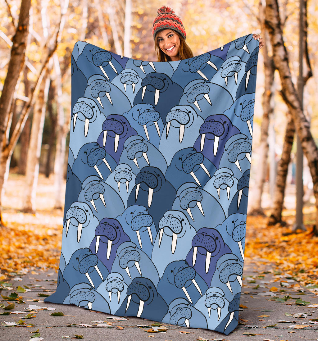 Walrus Pattern Print Design 01 Premium Blanket