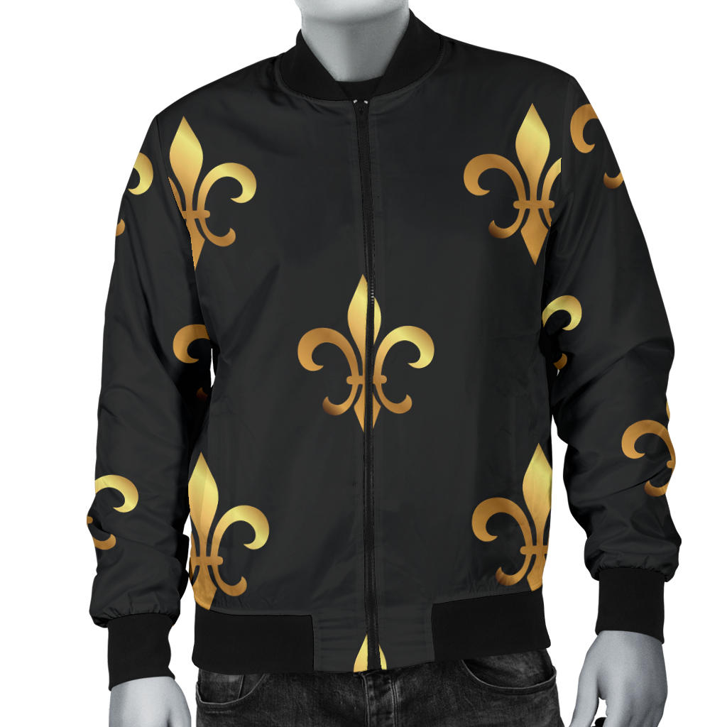 Fleur De Lis Gold Pattern Print Design 03 Men Bomber Jacket