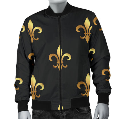 Fleur De Lis Gold Pattern Print Design 03 Men Bomber Jacket