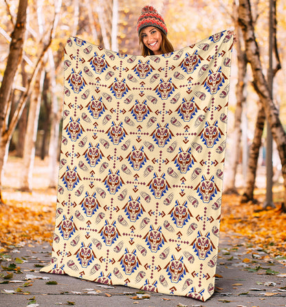 Aztec Wolf Pattern Print Design 03 Premium Blanket