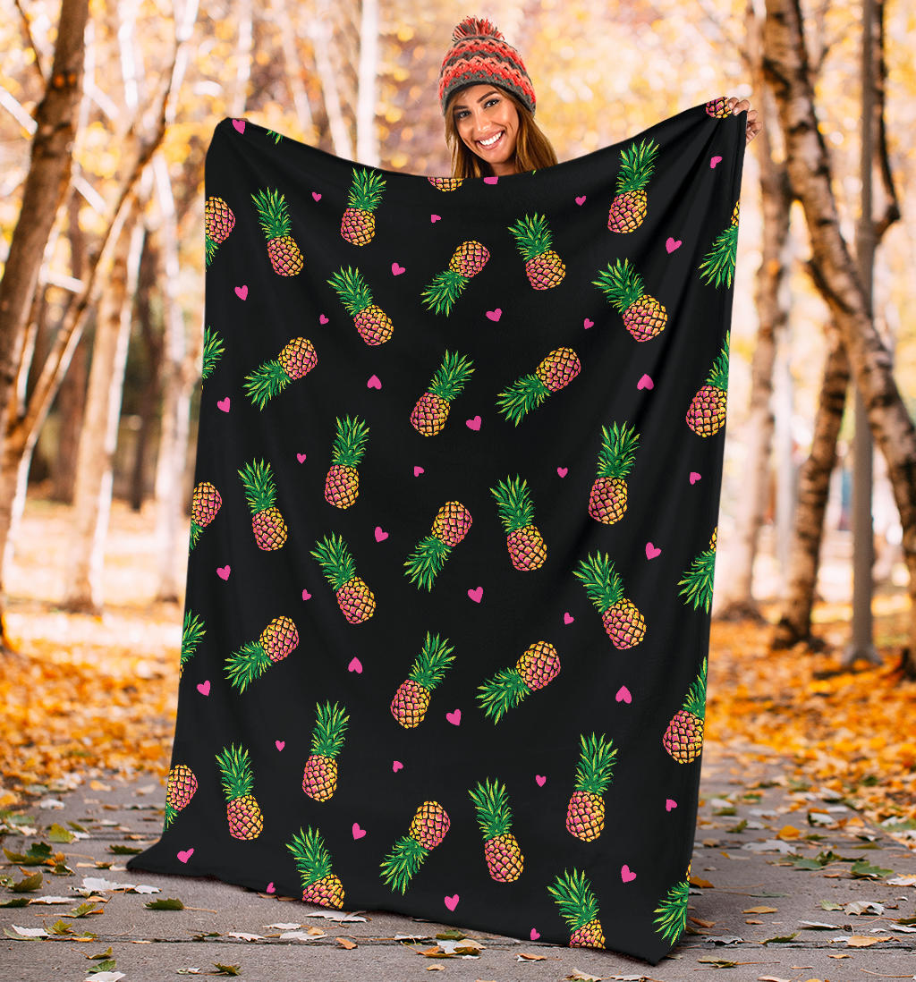Neon Pineapple Pattern Print Design A04 Premium Blanket