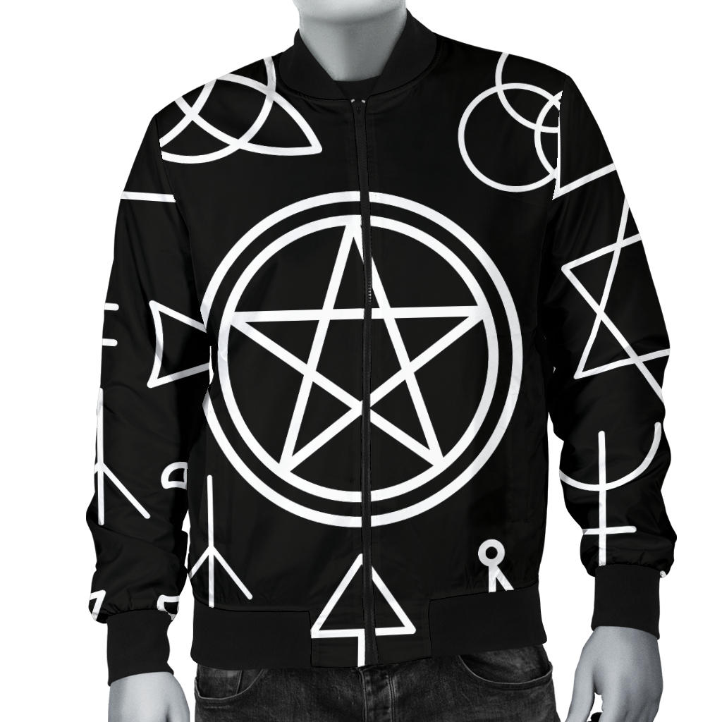 Pentagram Pattern Print Design A02 Men Bomber Jacket