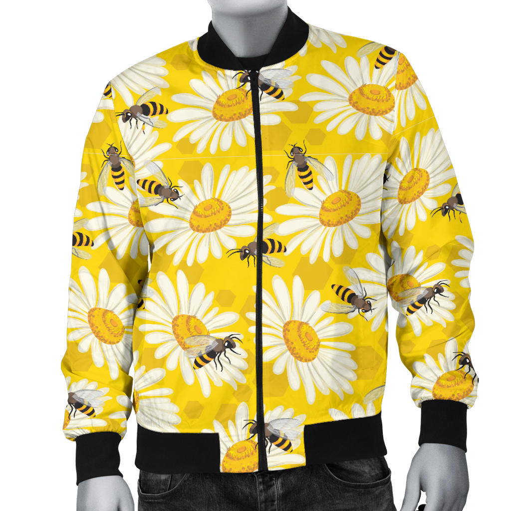 Bee Daisy Pattern Print Design 06 Men Bomber Jacket