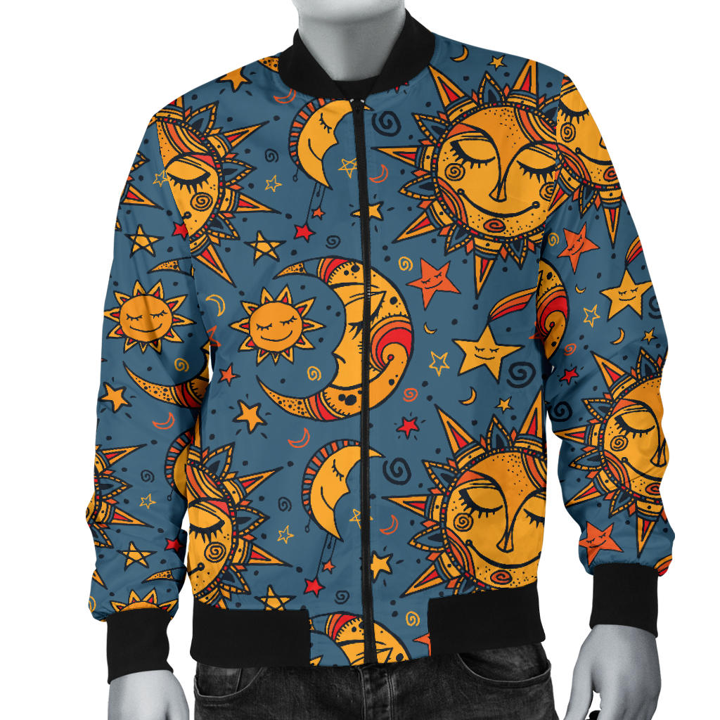 Celestial Moon Sun Pattern Print Design 02 Men Bomber Jacket
