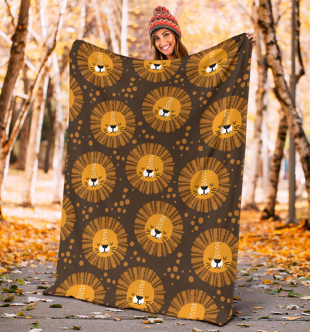 Lion Cartoon Pattern Print Design 01 Premium Blanket