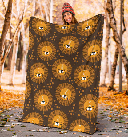 Lion Cartoon Pattern Print Design 01 Premium Blanket