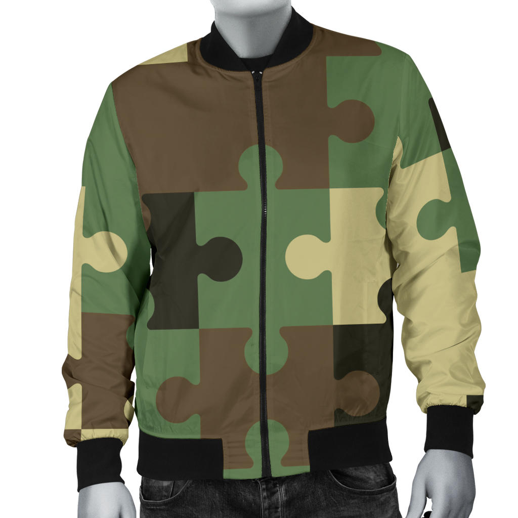 Puzzle Camo Pattern Print Design A03 Men Bomber Jacket