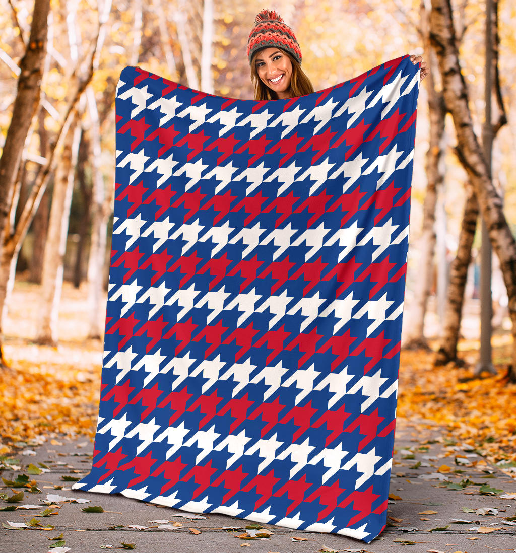 Patriotic Houndstooth Pattern Print Design A02 Premium Blanket