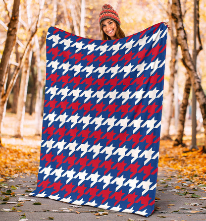 Patriotic Houndstooth Pattern Print Design A02 Premium Blanket