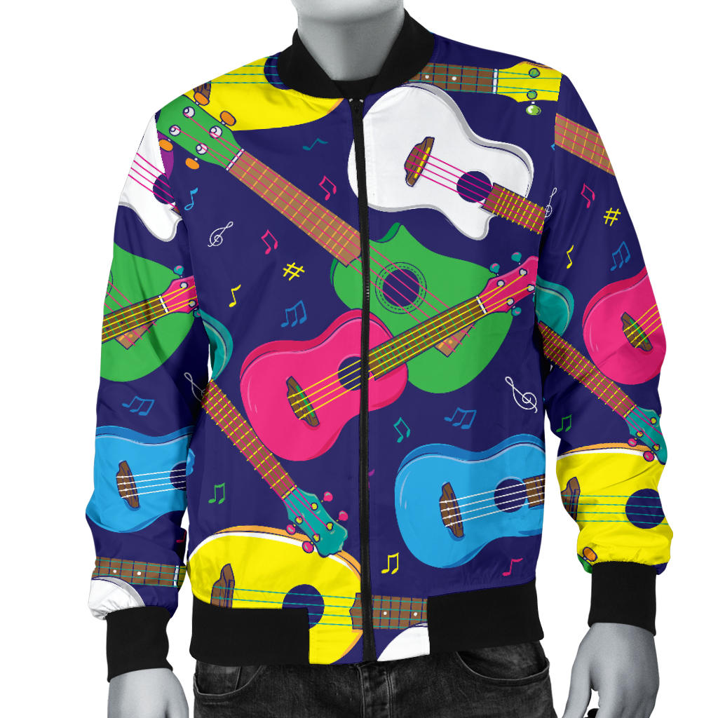 Ukulele Pattern Print Design 02 Men Bomber Jacket