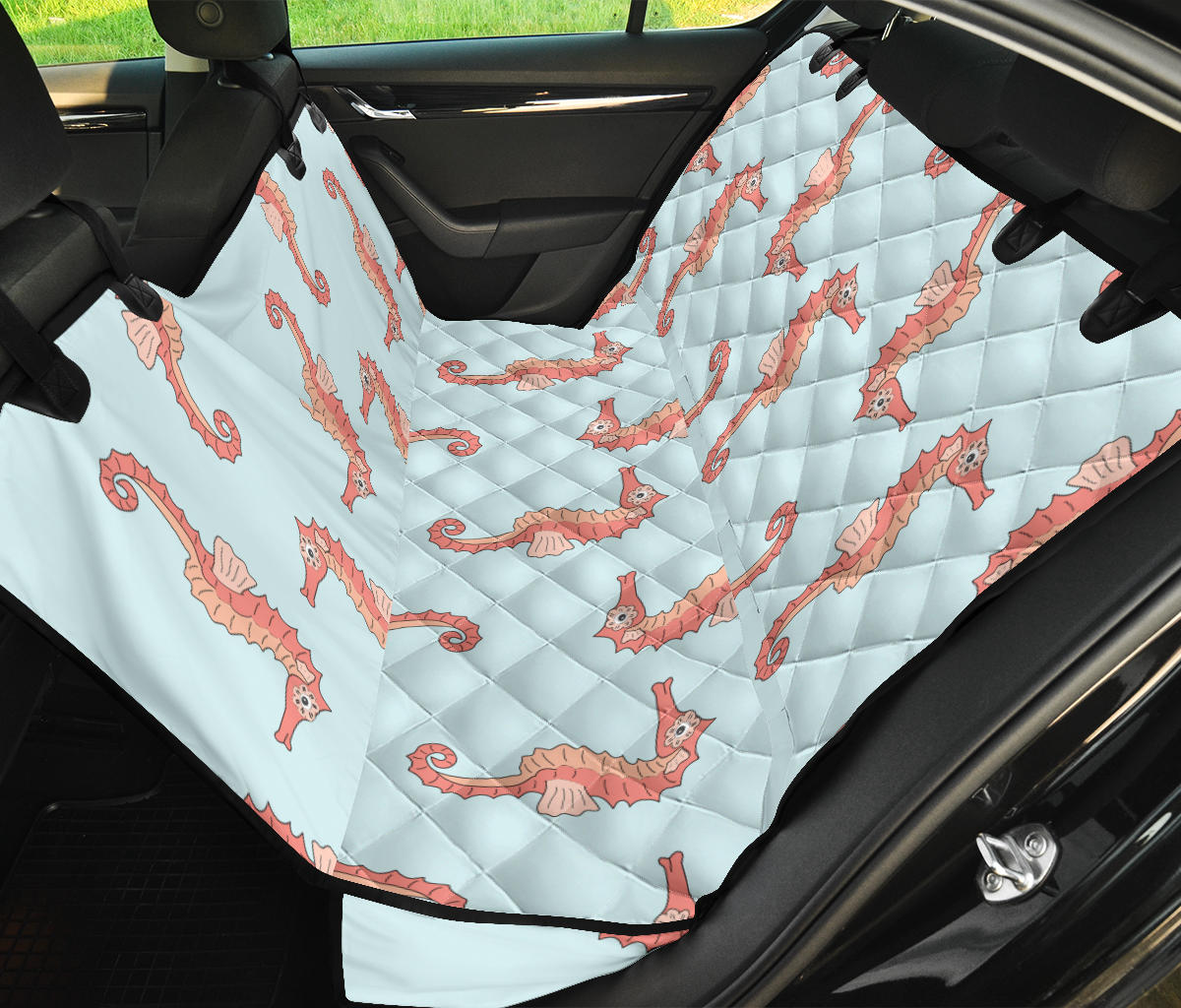 SeaHorse Pattern Print Design 01 Rear Dog Car Seat Cover Hammock