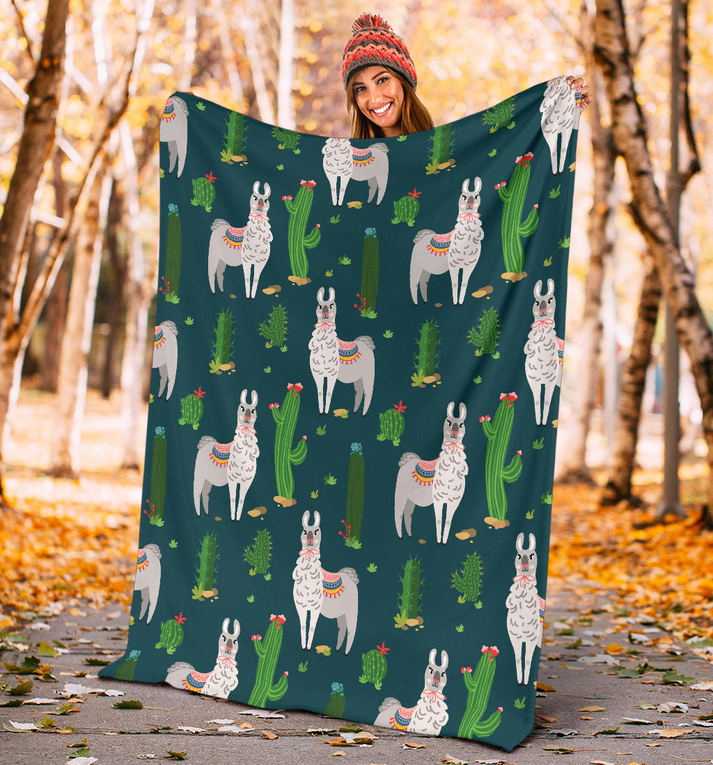 Llama Cactus Pattern Print Design 013 Premium Blanket