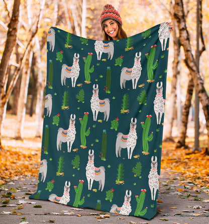 Llama Cactus Pattern Print Design 013 Premium Blanket