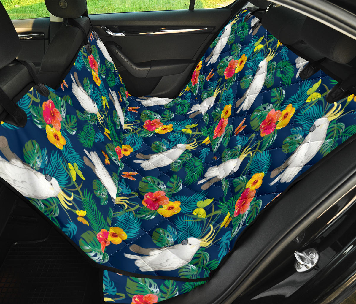 Cockatoo Tropical Pattern Print Design 02 Rear Dog Car Seat Cover Hammock