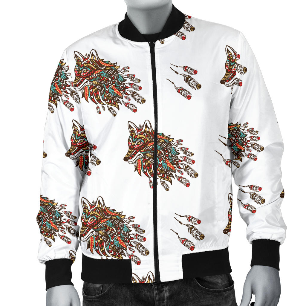 Aztec Wolf Pattern Print Design 02 Men Bomber Jacket