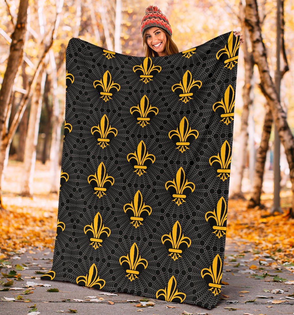 Fleur De Lis Gold Pattern Print Design 01 Premium Blanket