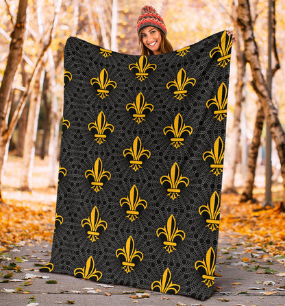 Fleur De Lis Gold Pattern Print Design 01 Premium Blanket