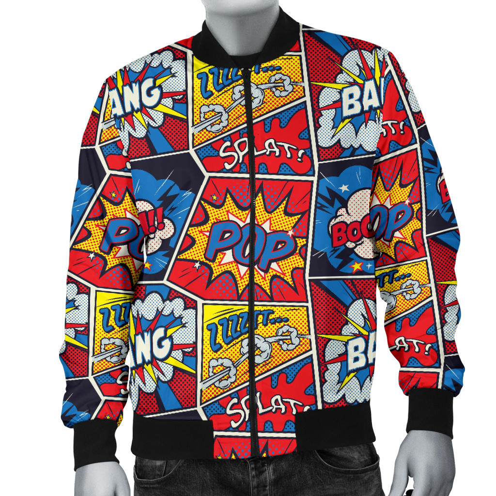 Comic Book Pattern Print Design 03 Men Bomber Jacket