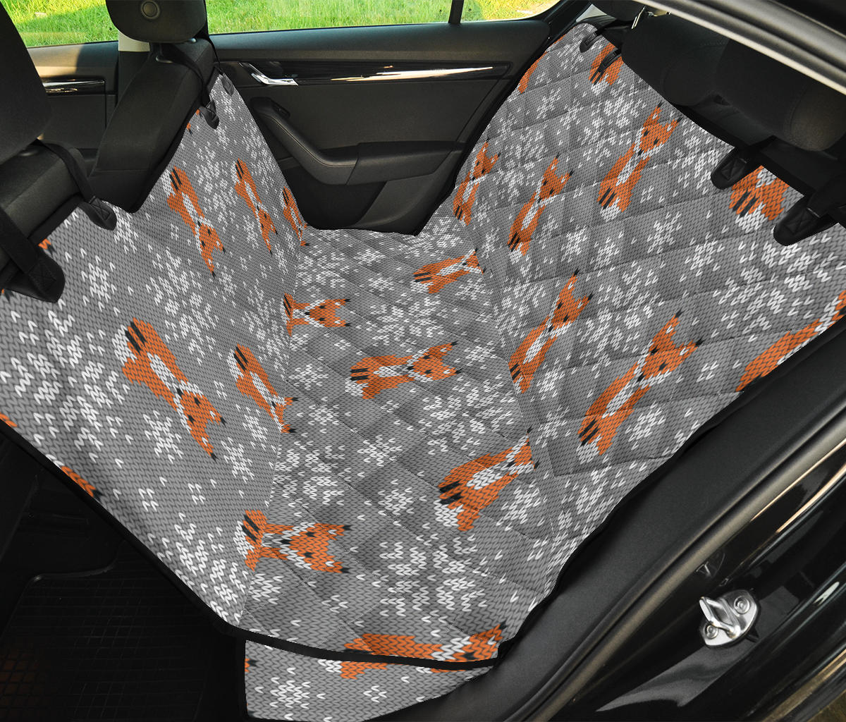 Knit Red Fox Pattern Print Design 02 Rear Dog Car Seat Cover Hammock