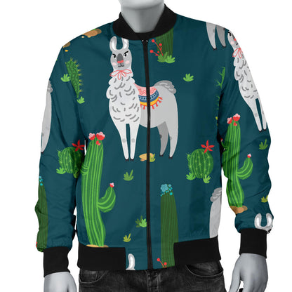 Llama Cactus Pattern Print Design 013 Men Bomber Jacket