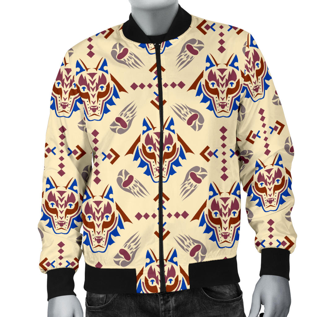 Aztec Wolf Pattern Print Design 03 Men Bomber Jacket