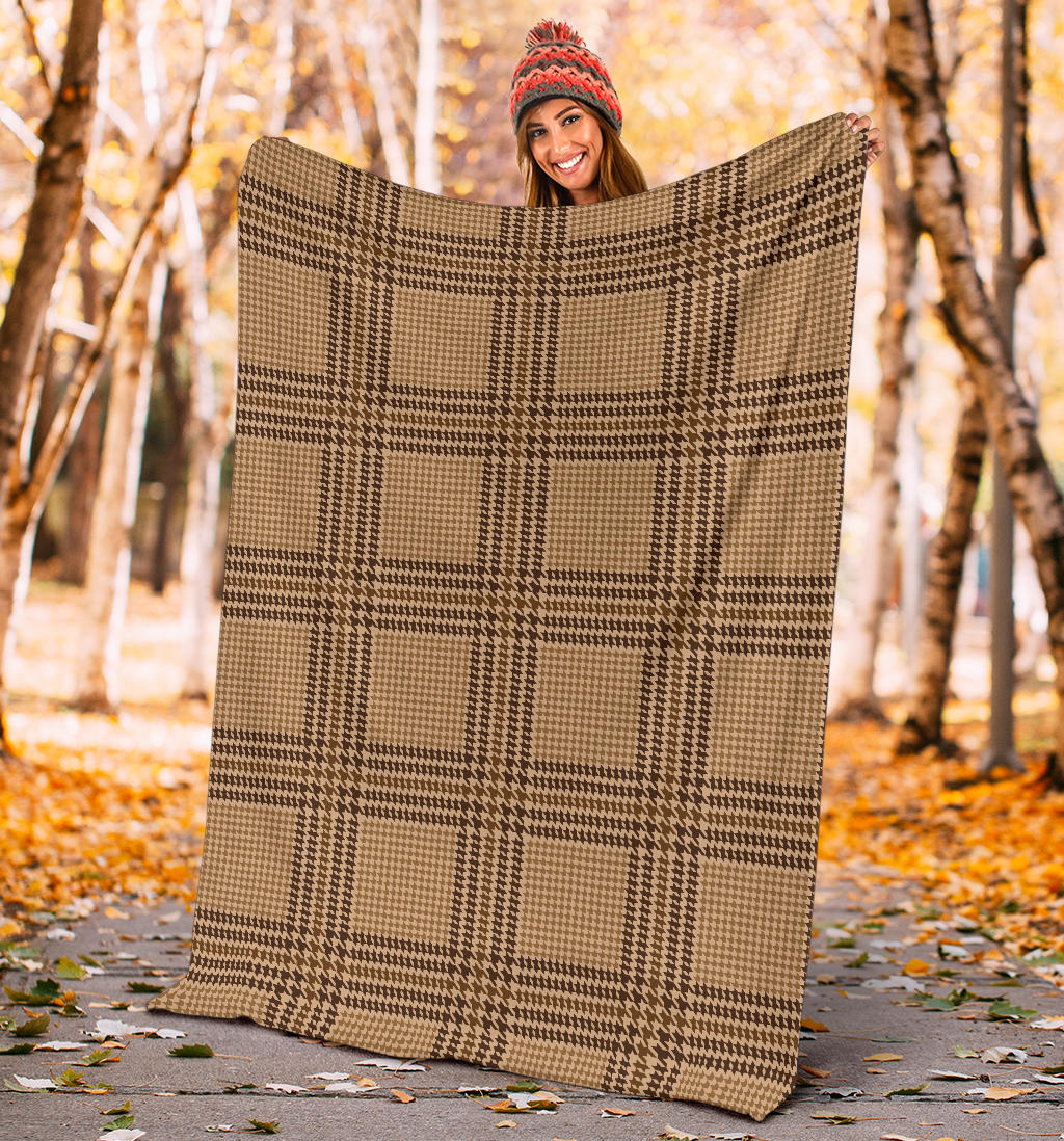 Houndstooth Brown Pattern Print Design 04 Premium Blanket