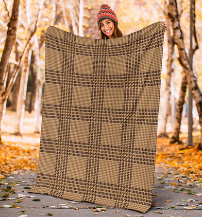 Houndstooth Brown Pattern Print Design 04 Premium Blanket