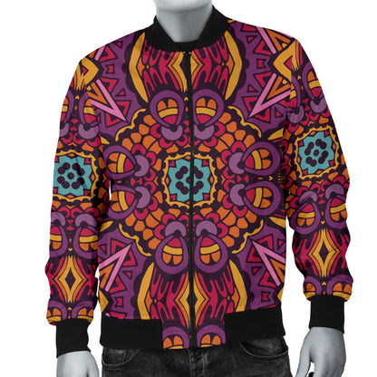 Bohemian Pattern Print Design 10 Men Bomber Jacket