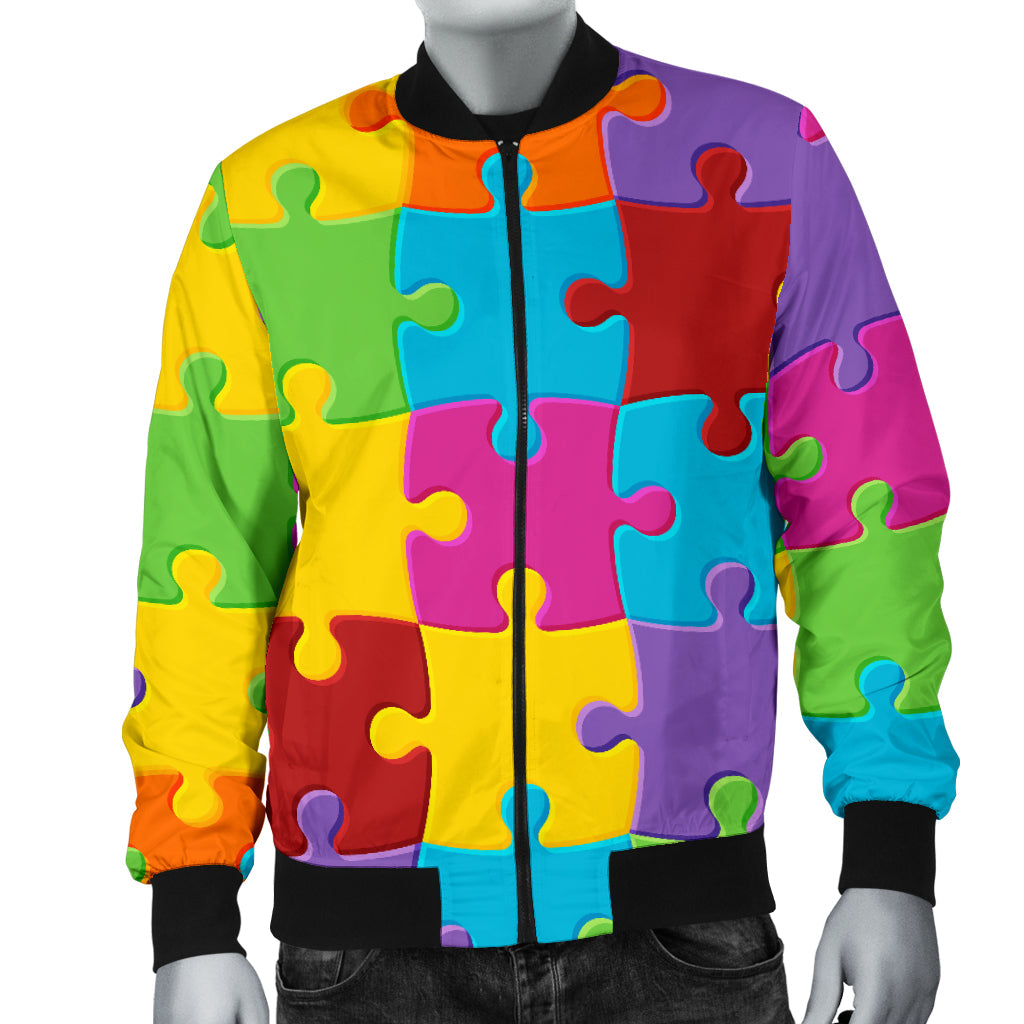 Autism Awareness Pattern Print Design 02 Men Bomber Jacket