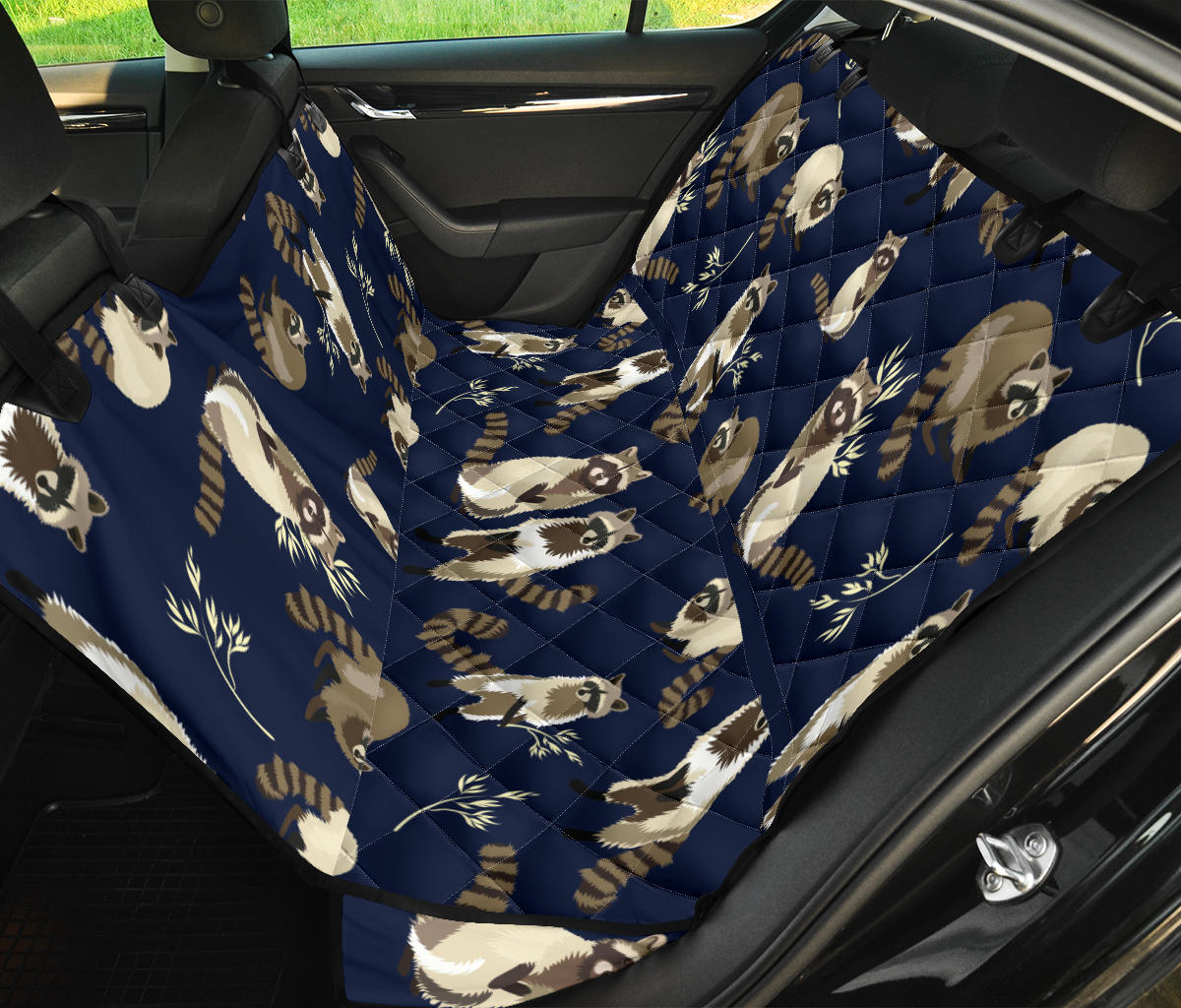 Raccoon Pattern Print Design A06 Rear Dog Car Seat Cover Hammock
